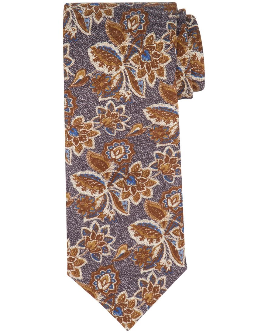 Profuomo stropdas bruin geprint bloemen