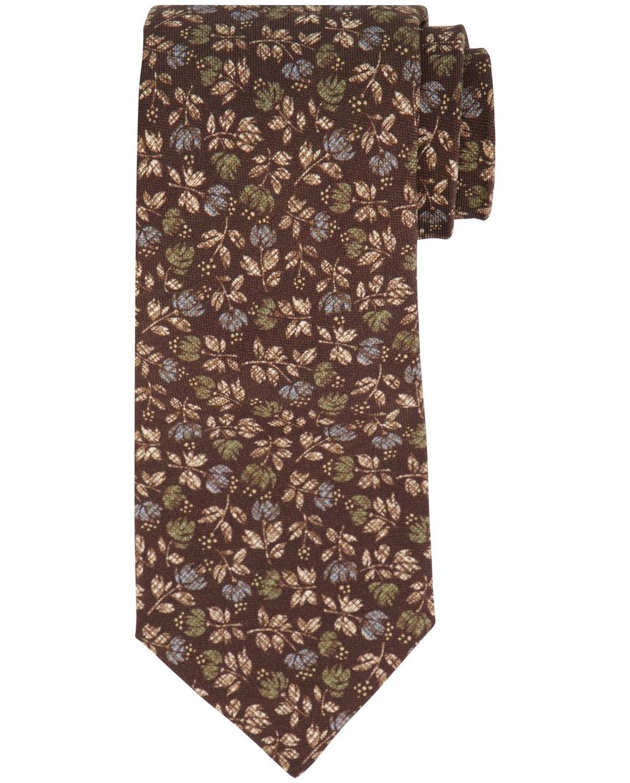 Profuomo bruine stropdas geprint bladeren