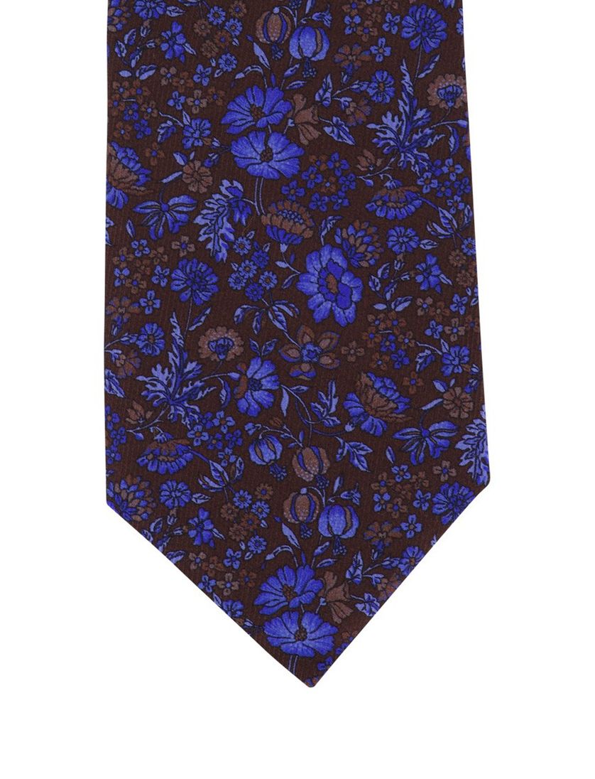 Profuomo stropdas geprint bruin/donkerblauw