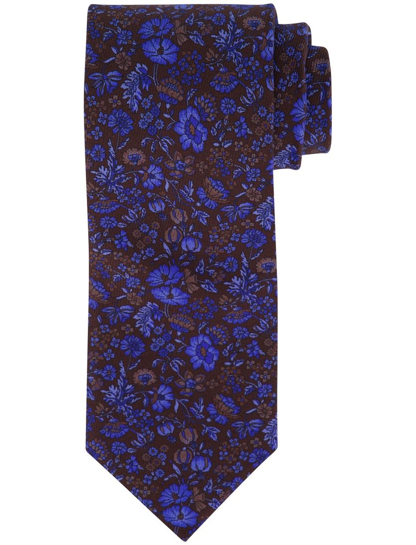 Profuomo stropdas geprint bruin/donkerblauw