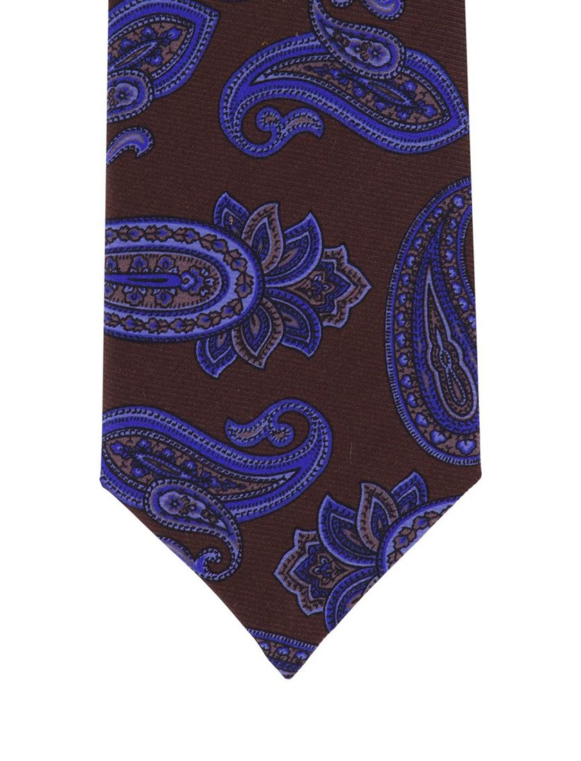 bruine Profuomo stropdas blauw printje