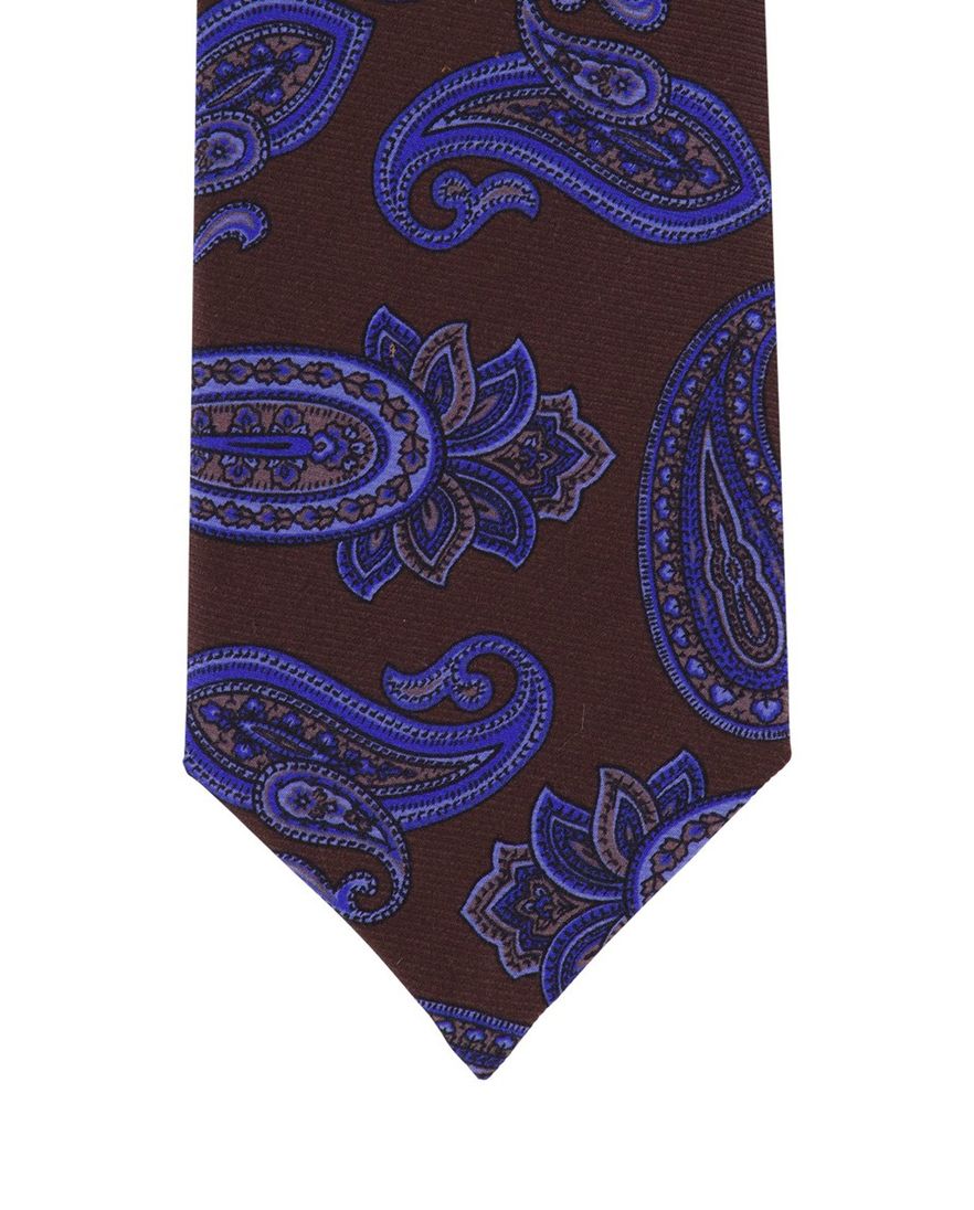 Profuomo bruine stropdas blauw geprint