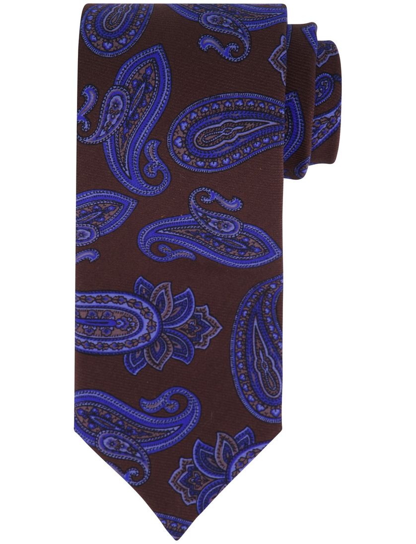 bruine Profuomo stropdas blauw printje