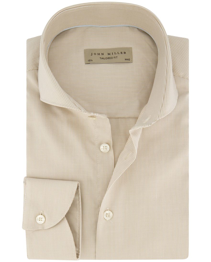 Beige John Miller business overhemd Tailored Fit normale fit geprint