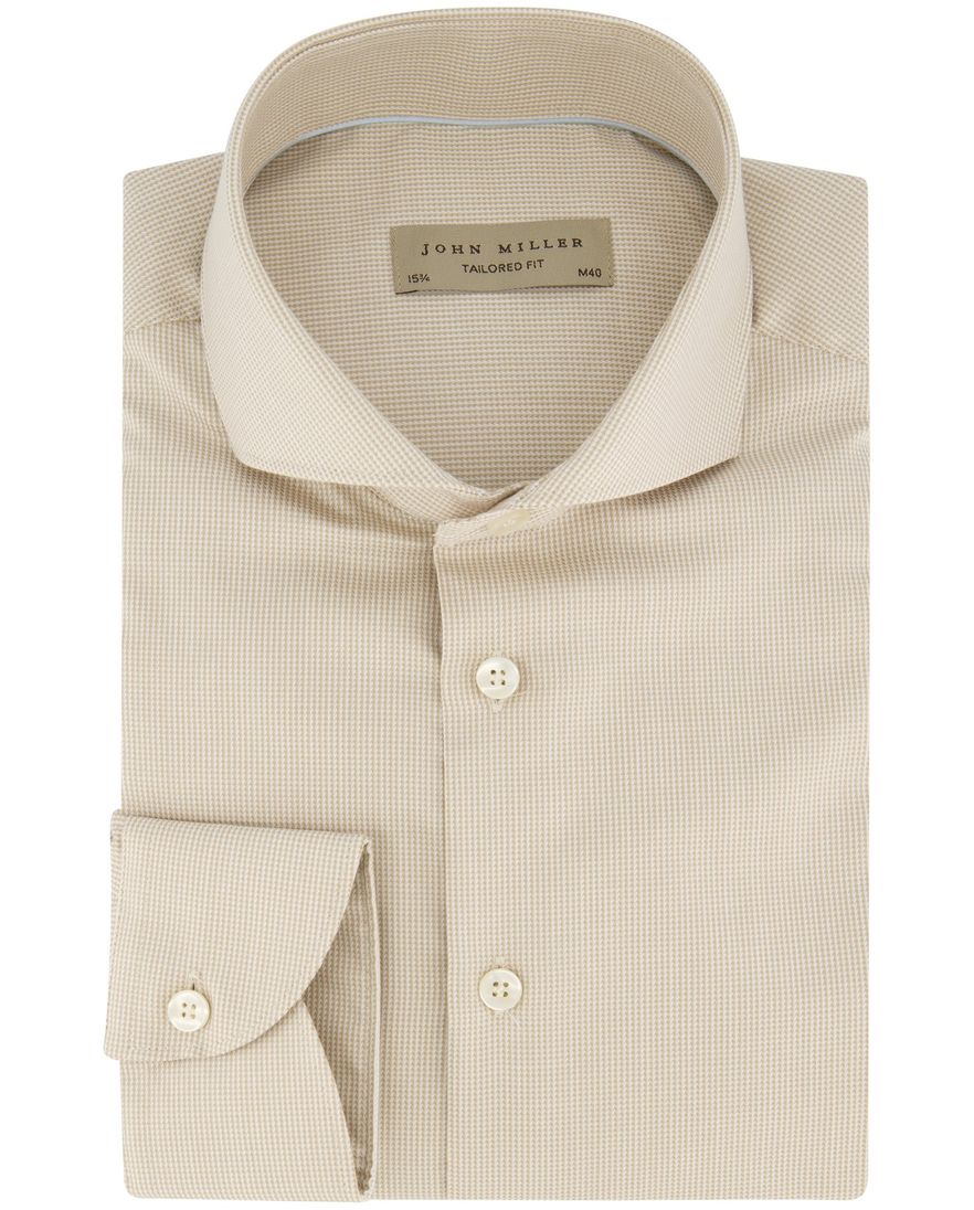 Beige John Miller business overhemd Tailored Fit normale fit geprint