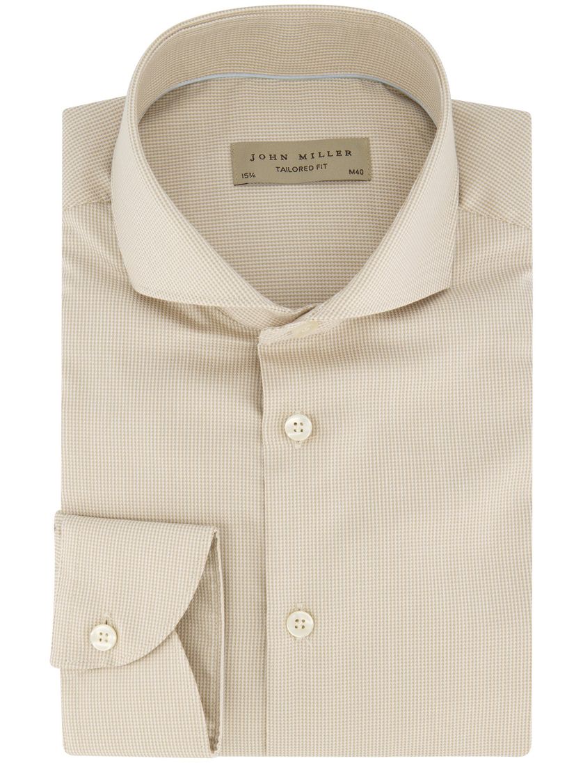 John Miller business overhemd Tailored Fit normale fit geprint beige