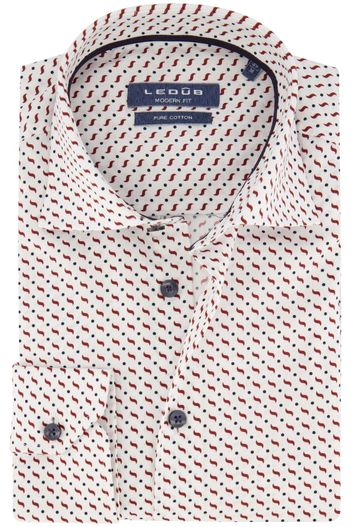Ledub Overhemd Ledub normale fit wit rood geprint katoen