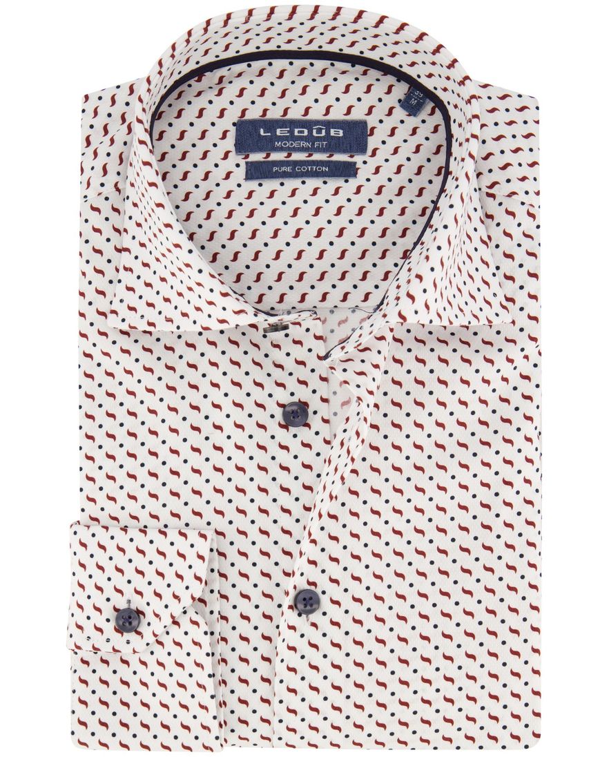 Overhemd Ledub normale fit wit rood geprint katoen