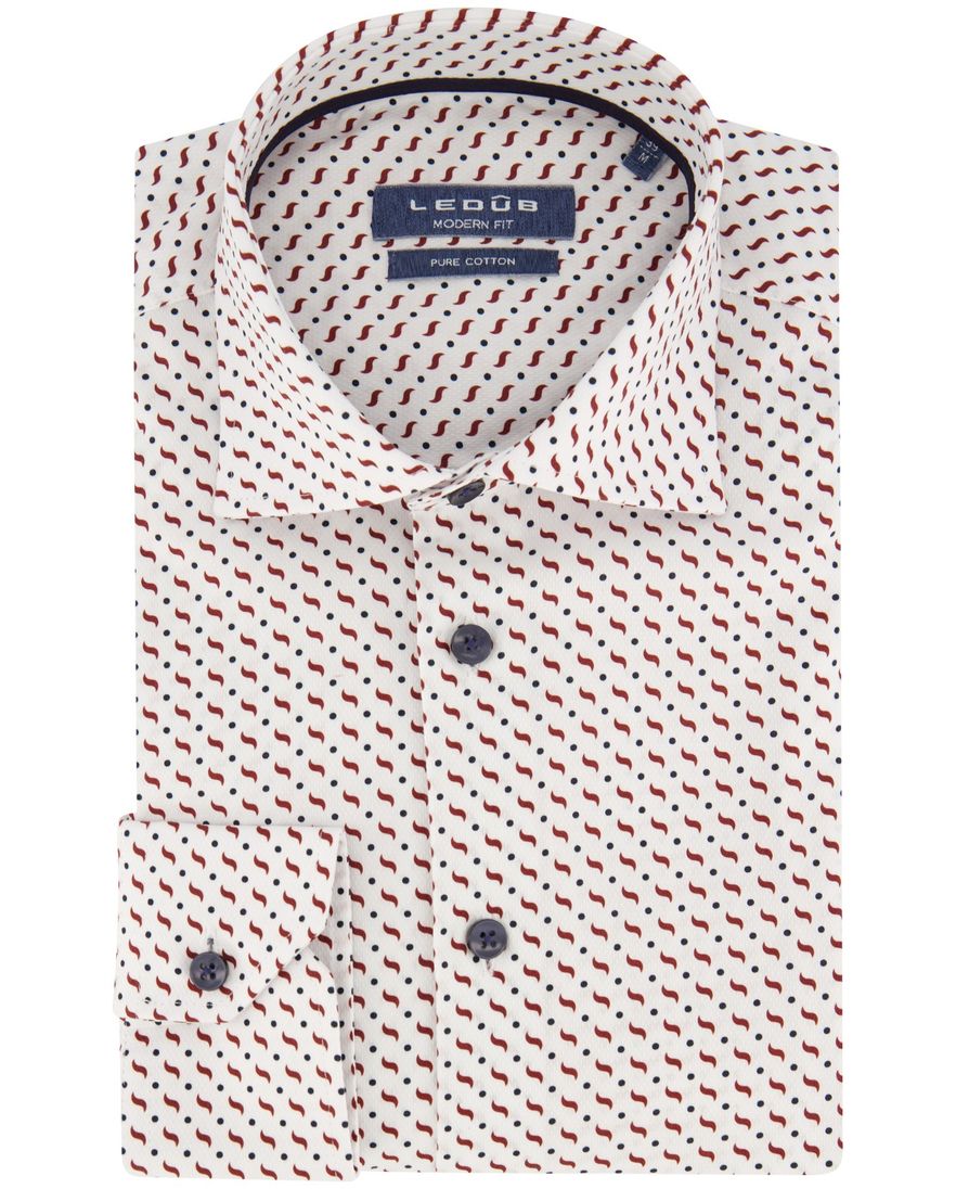 Overhemd Ledub normale fit wit rood geprint katoen