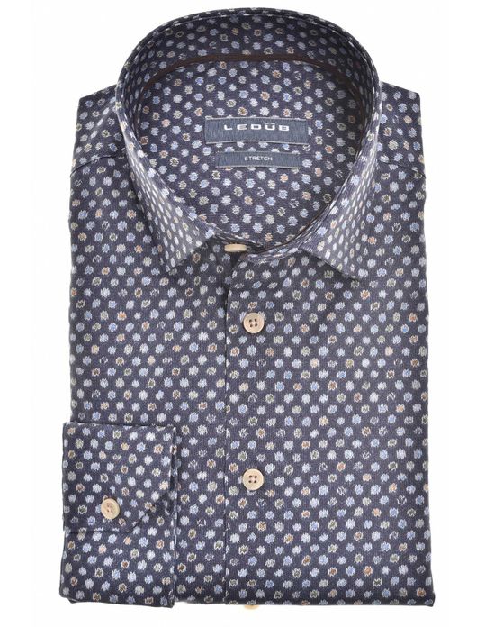 Ledub overhemd donkerblauw geprint