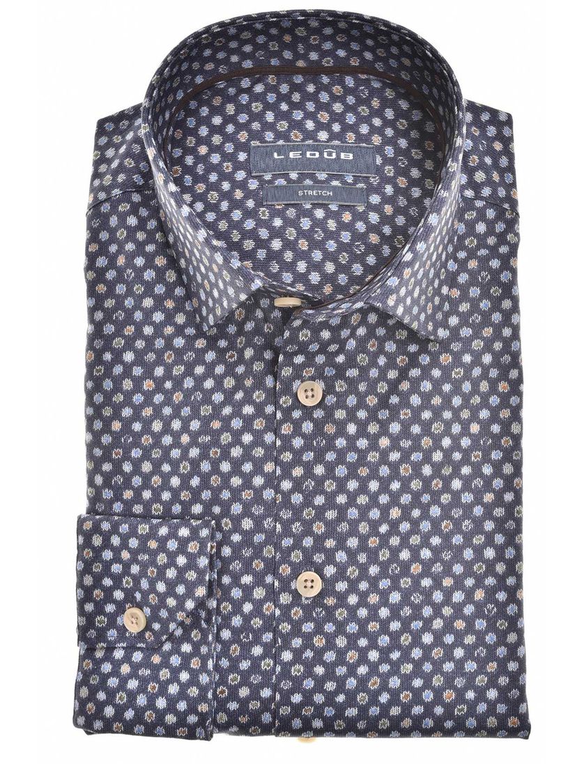 Ledub overhemd donkerblauw geprint