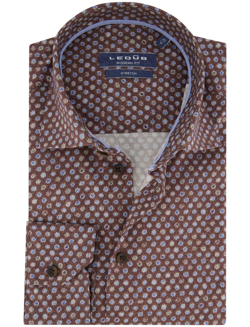 Ledub bruin geprint overhemd modern fit katoen