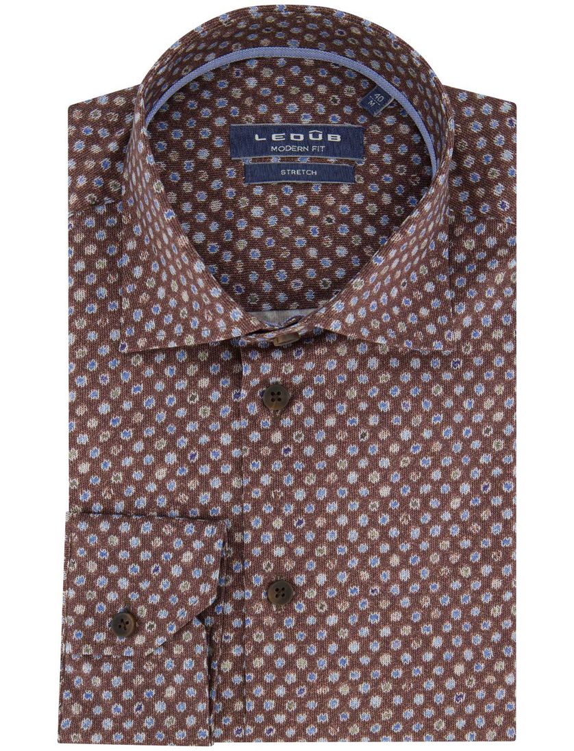 Ledub bruin geprint overhemd modern fit katoen