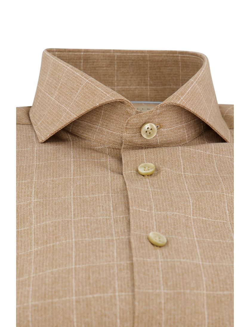 Katoenen John Miller overhemd bruin geruit Tailored Fit