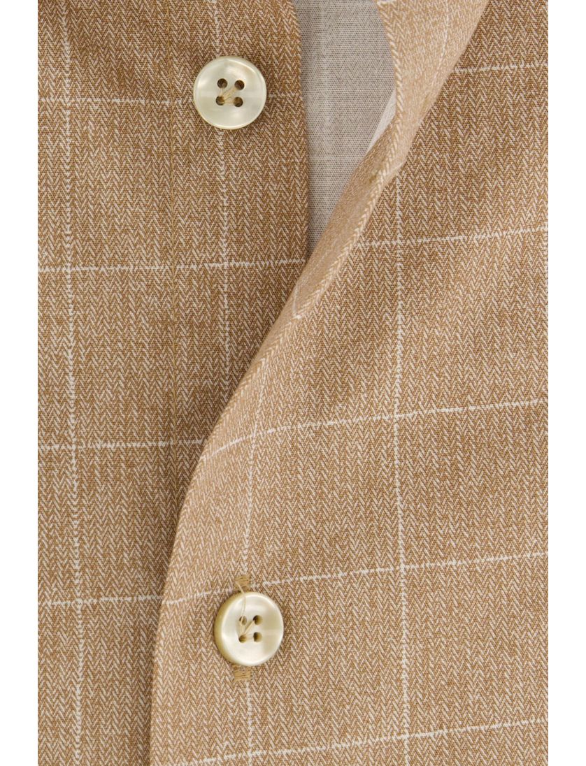 Katoenen John Miller overhemd bruin geruit Tailored Fit