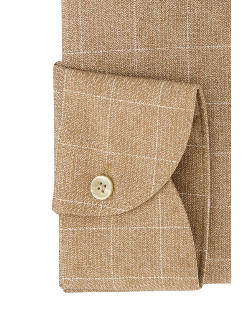 Katoenen John Miller overhemd bruin geruit Tailored Fit