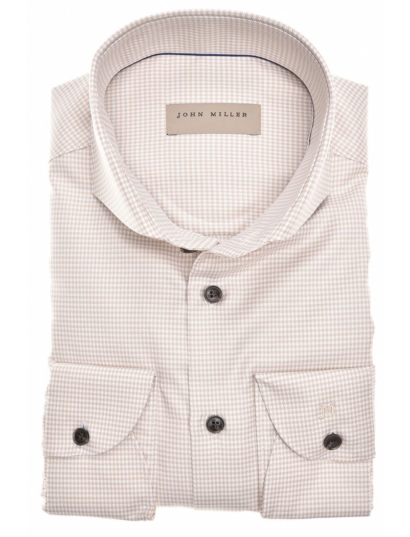 John Miller strijkvrij overhemd normale fit beige geruit katoen