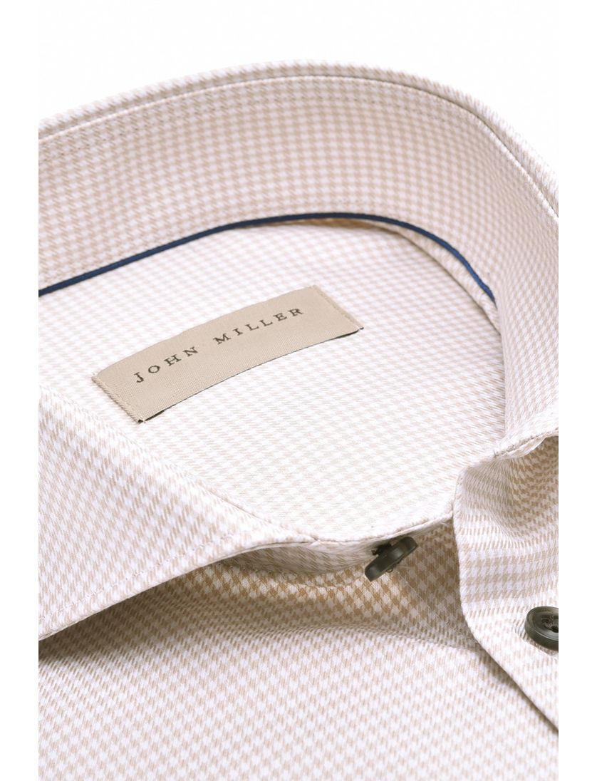 John Miller strijkvrij overhemd normale fit beige geruit katoen