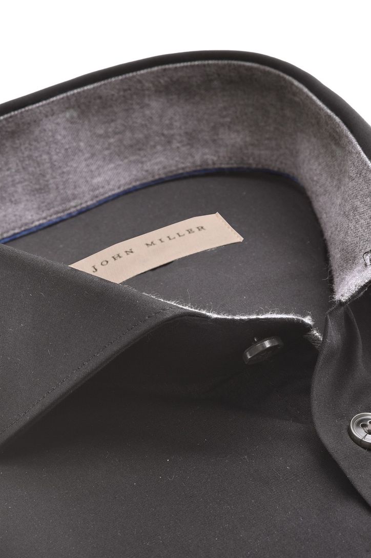 John Miller overhemd normale fit zwart effen katoen stretch