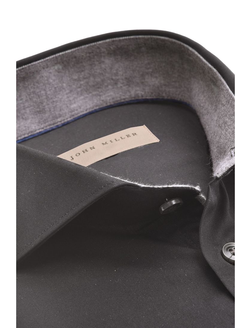 John Miller overhemd normale fit zwart effen katoen stretch