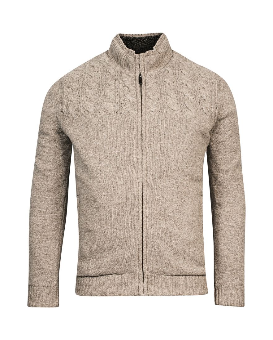 Baileys vest opstaande kraag beige rits effen textuur wol