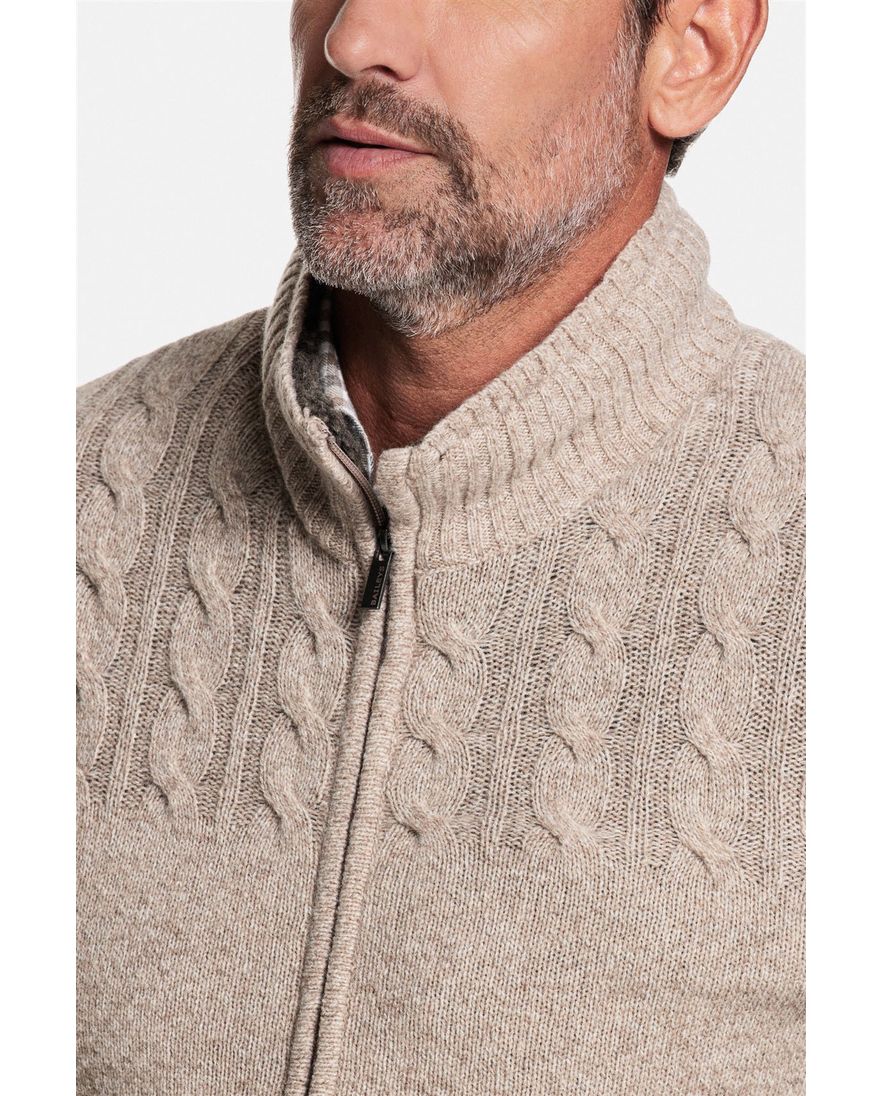 Baileys vest opstaande kraag beige rits effen textuur wol