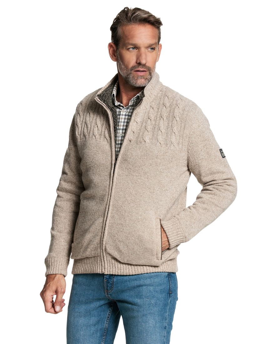 Baileys vest opstaande kraag beige rits effen textuur wol