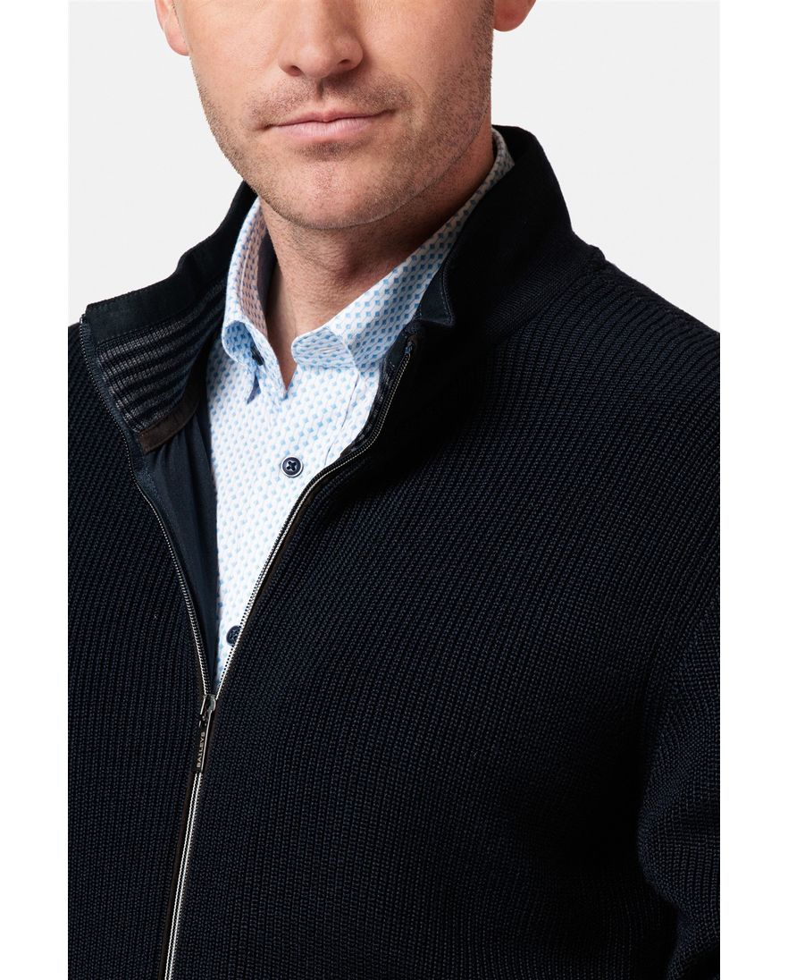 Baileys vest opstaande kraag donkerblauw rits zilver effen wol