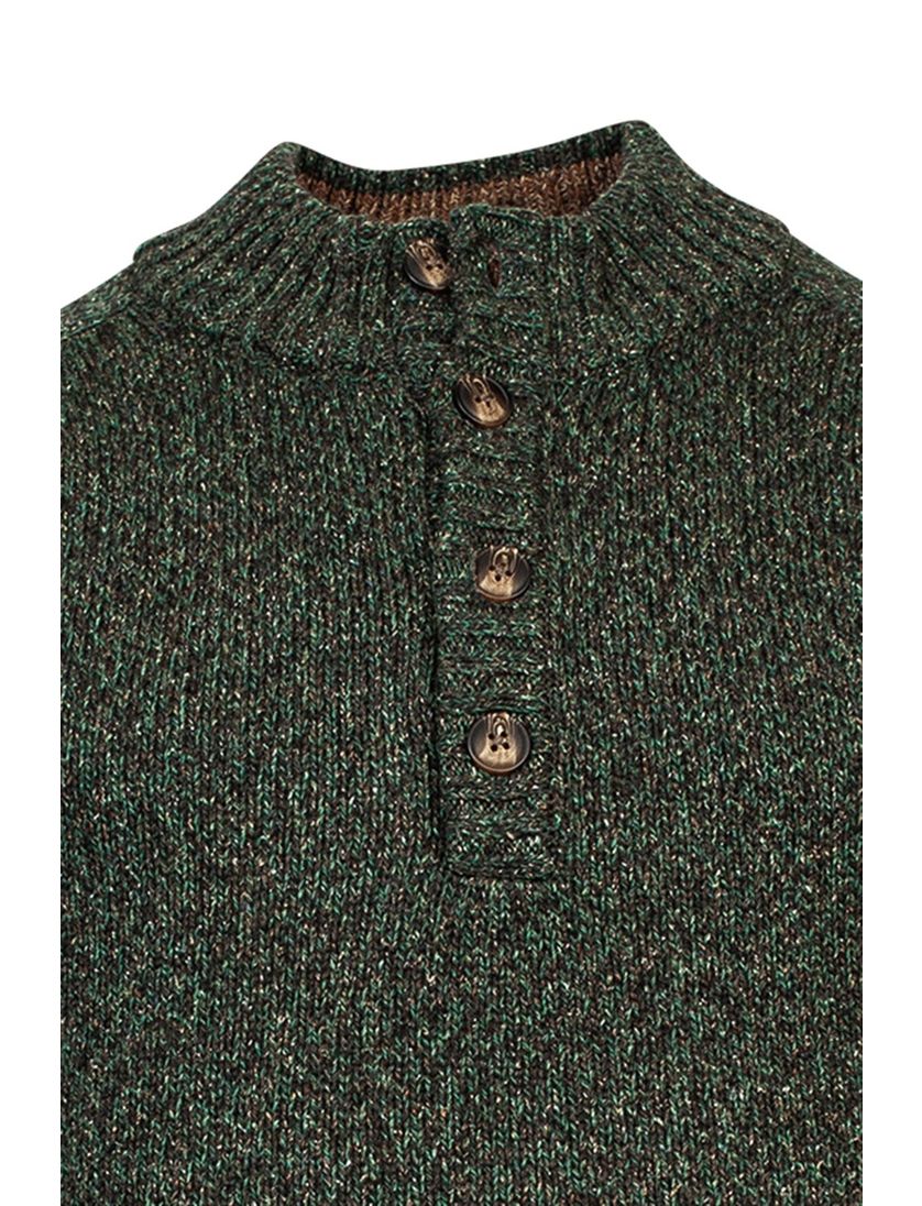 Baileys trui opstaande kraag groen multicolor knopen effen