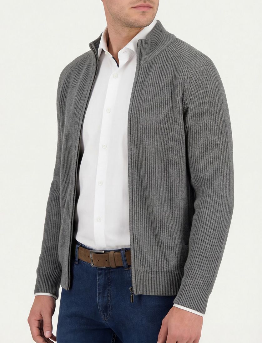 vest Thomas Maine opstaande kraag groen rits effen wol