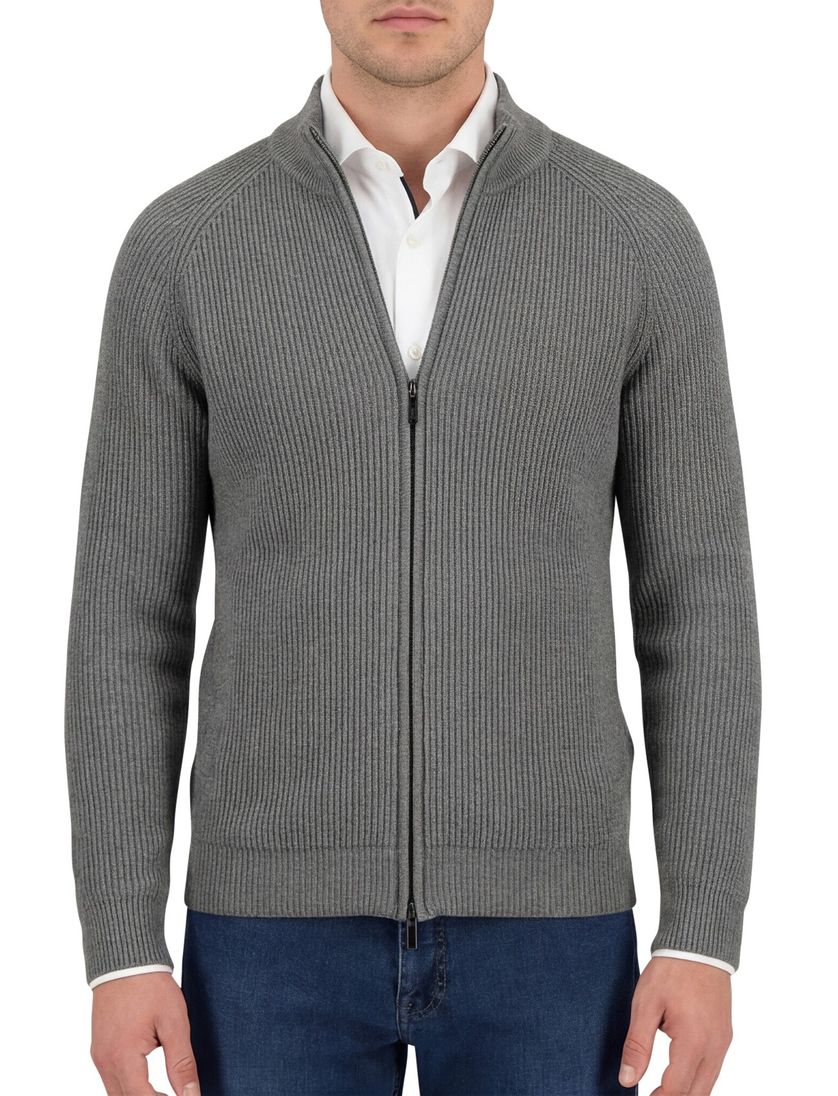 vest Thomas Maine opstaande kraag groen rits effen wol