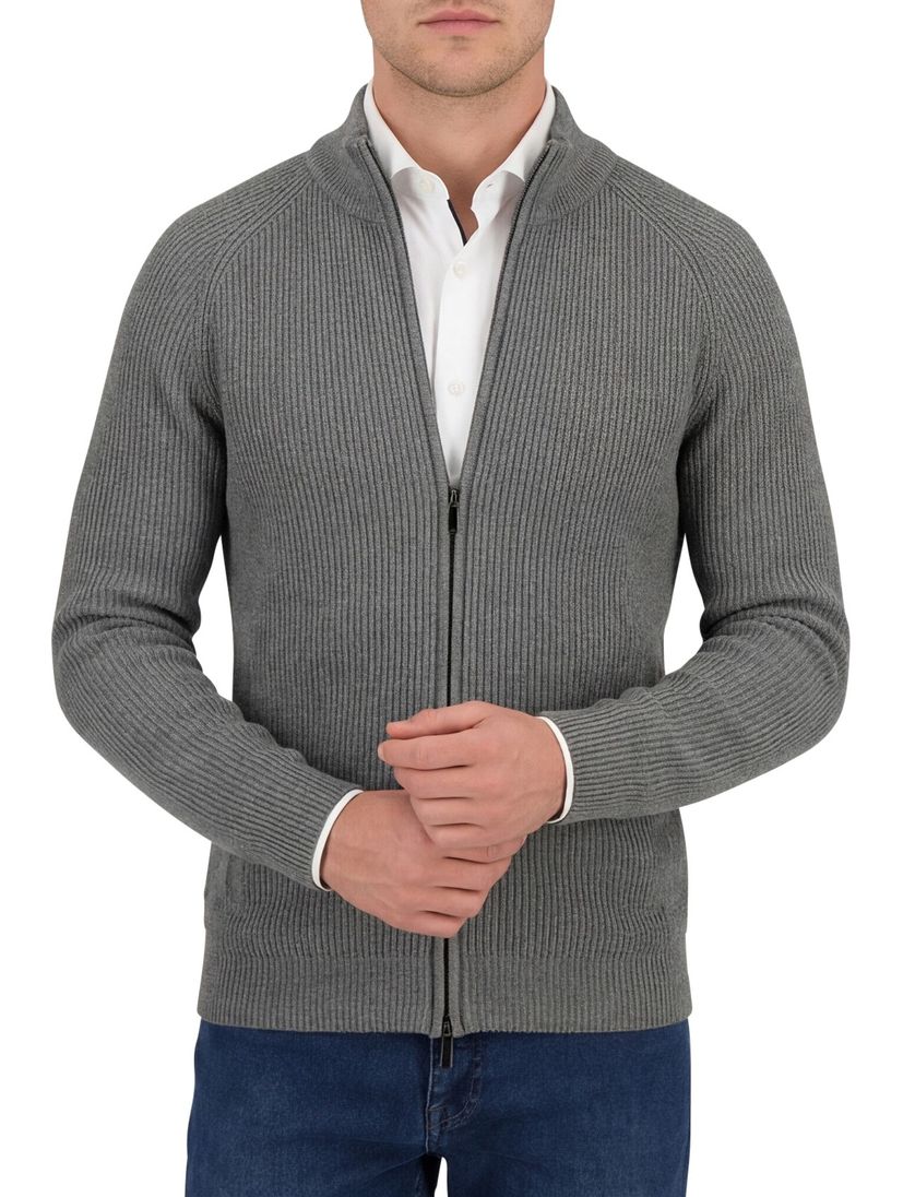 vest Thomas Maine opstaande kraag groen rits effen wol