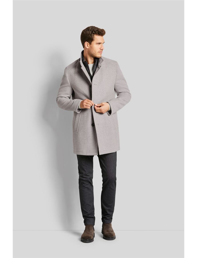 Bugatti lange winterjas grijs effen rits + knoop wijde fit