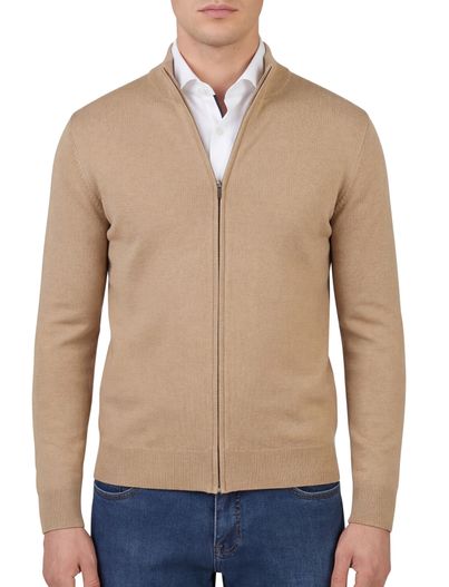 Thomas Maine Thomas Maine vest opstaande kraag beige effen merinowol