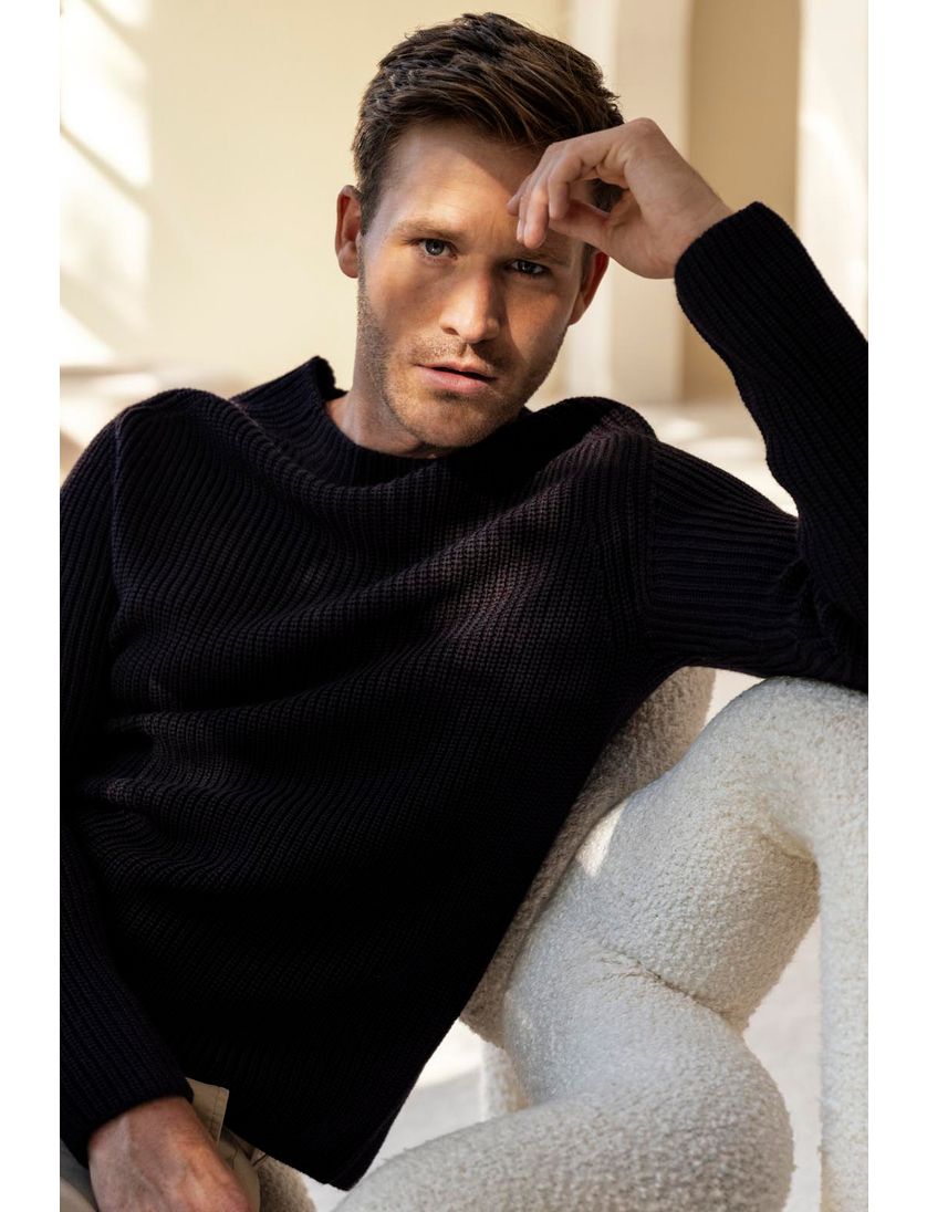 coltrui Thomas Maine ronde hals donkerblauw effen merinowol