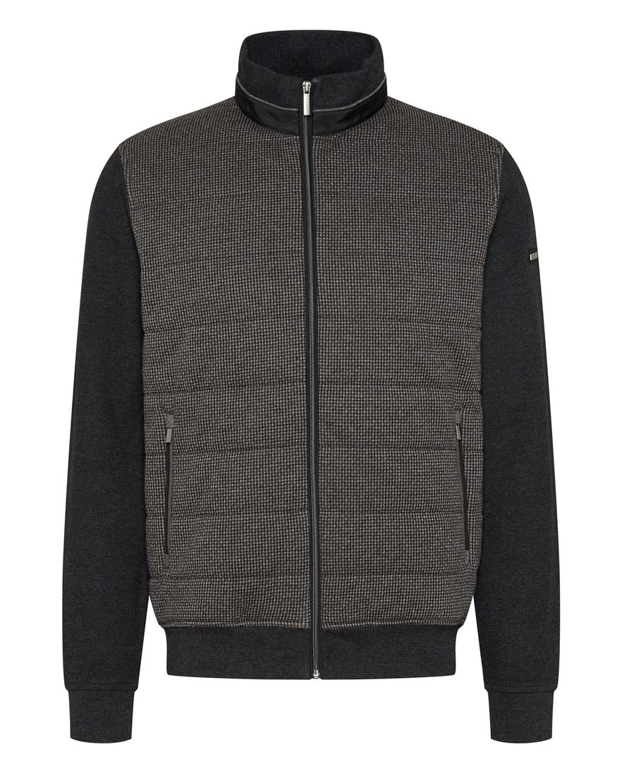 Bugatti vest opstaande kraag bruin rits effen katoen wijde fit