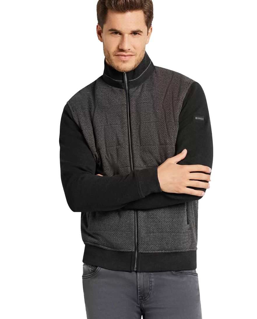 Bugatti vest opstaande kraag bruin rits effen katoen wijde fit