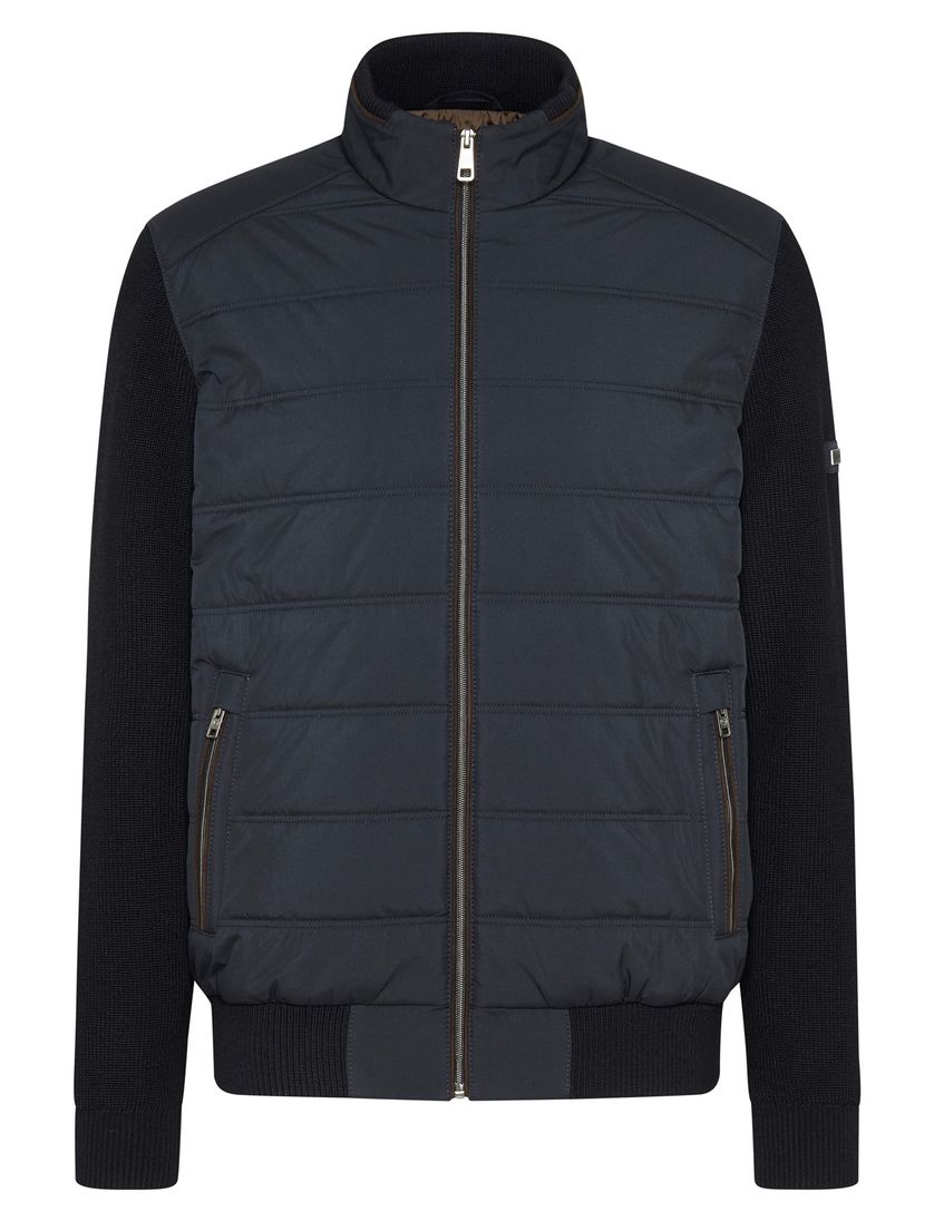 Bugatti vest donkerblauw rits effen met patroon wijde fit