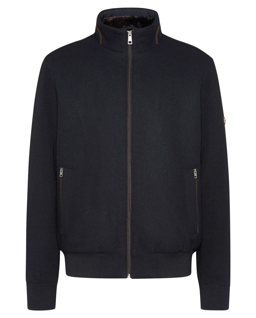 Bugatti vest opstaande kraag navy wijde fit rits effen