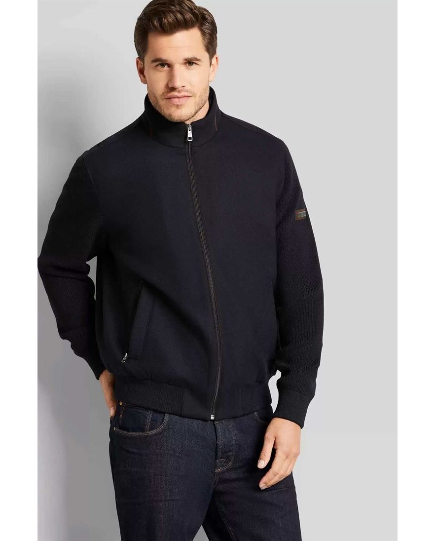 Bugatti vest opstaande kraag navy wijde fit rits effen