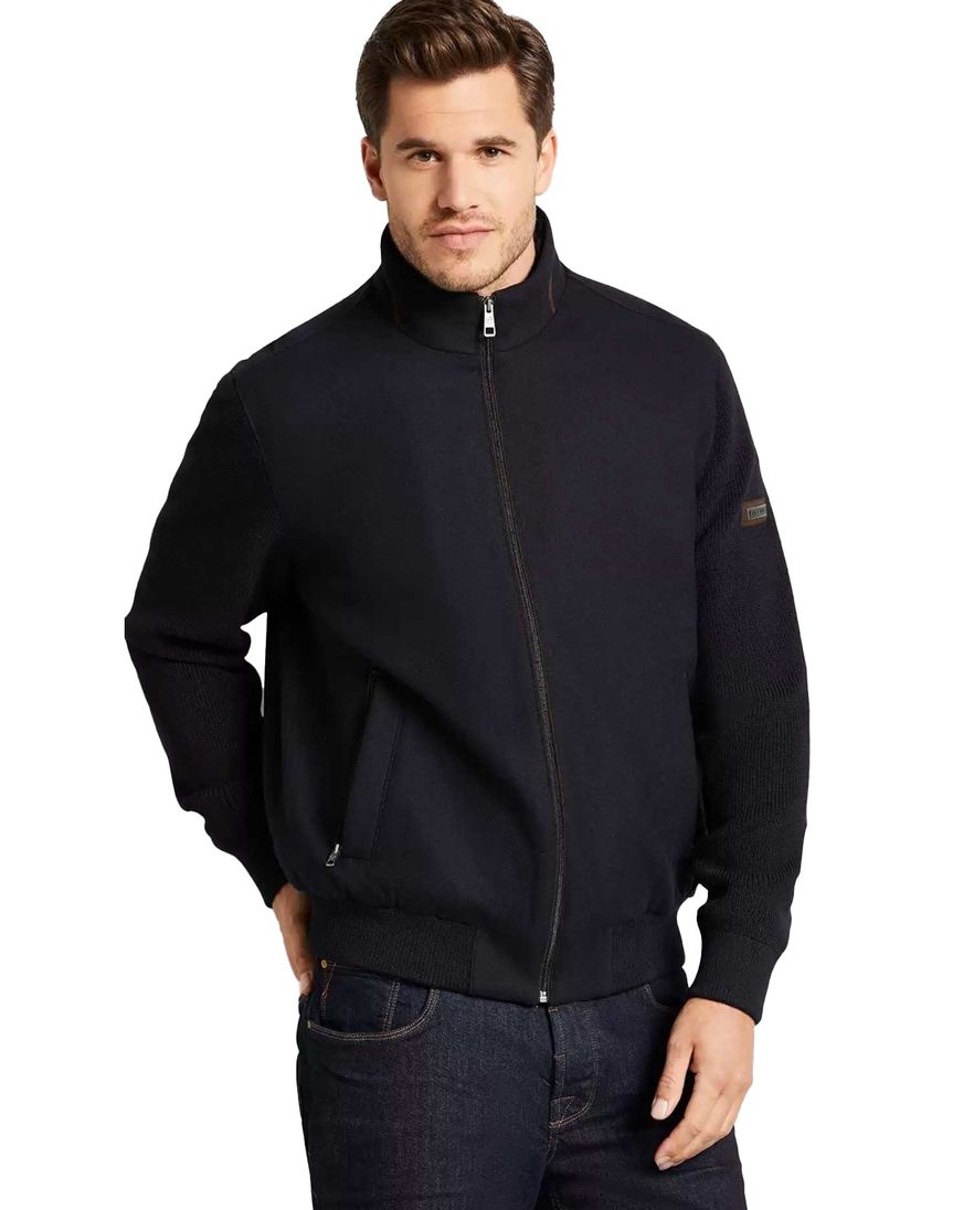 Bugatti vest opstaande kraag navy wijde fit rits effen