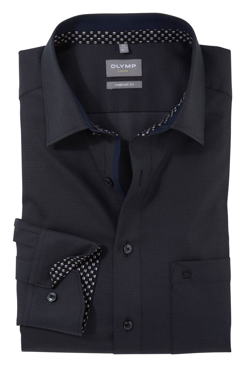 Olymp business overhemd wijde fit borstzak donkergrijs katoen