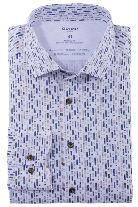 Olymp overhemd Luxor modern fit donkerblauw geprint