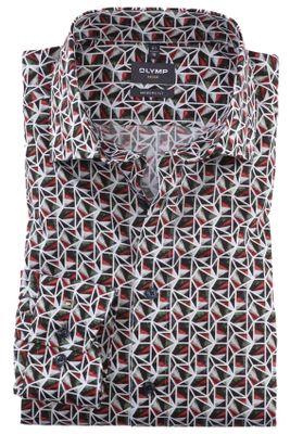 Olymp 100% katoenen rood geprint Olymp business overhemd Luxor Modern Fit