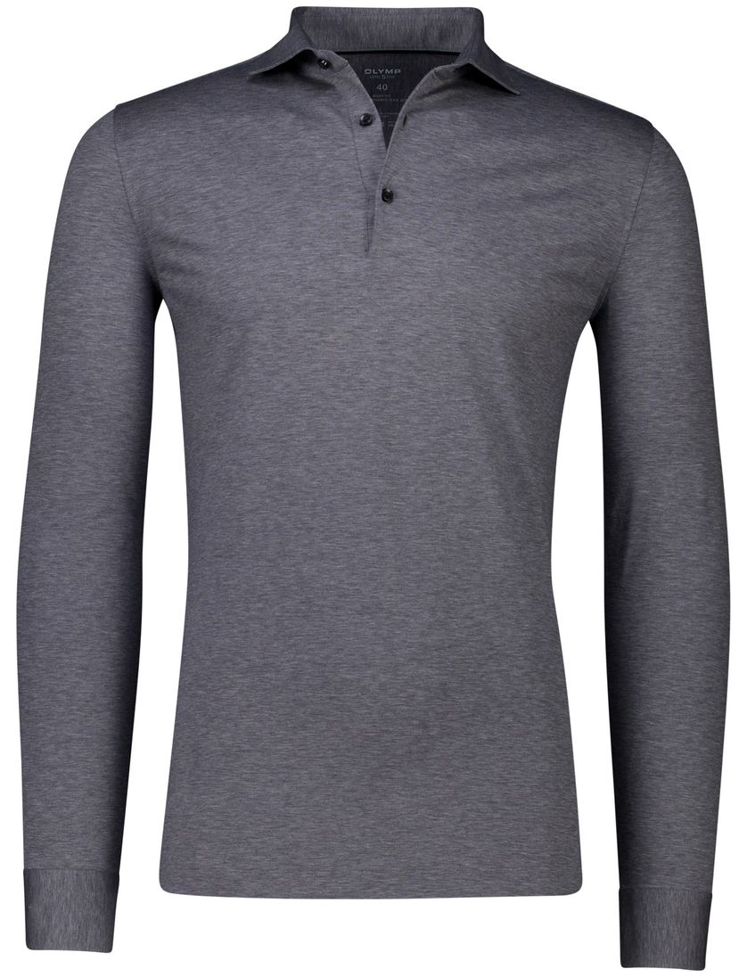 poloshirt lange mouw Olymp gemeleerd grijs jersey