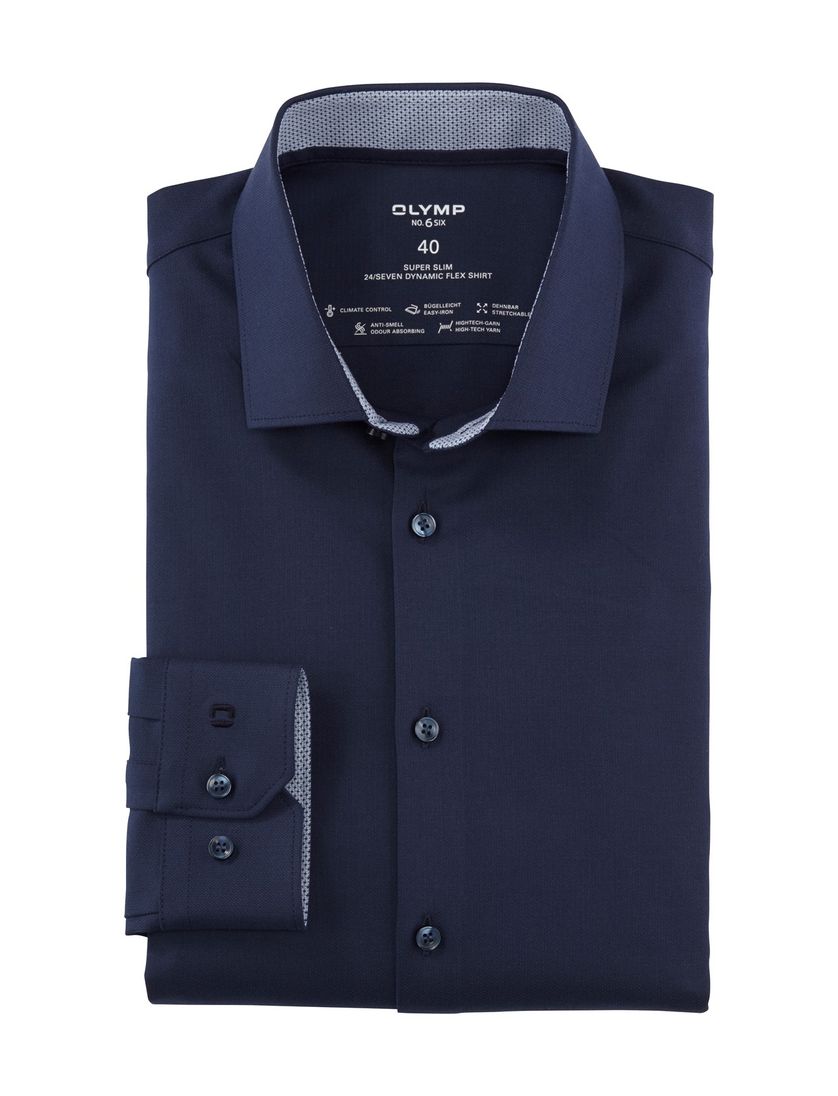 Navy effen Olymp overhemd mouwlengte 7 extra slim fit