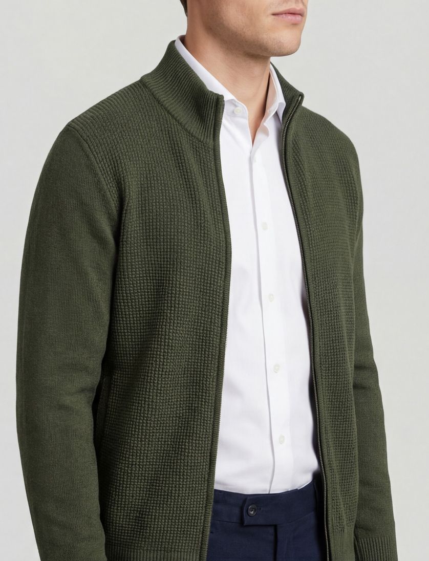 State of Art vest opstaande kraag katoen groen