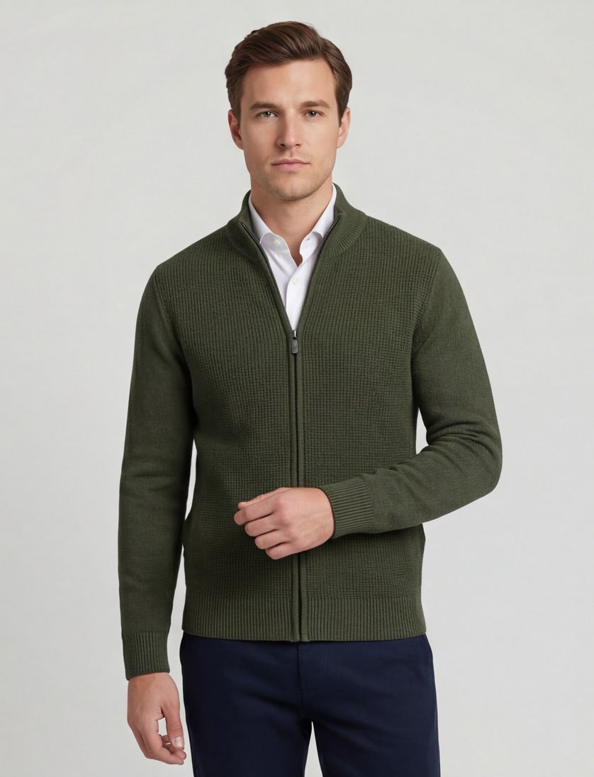 State of Art vest opstaande kraag katoen groen