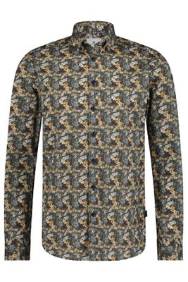 State of Art State of Art casual overhemd normale fit donkergroen geprint