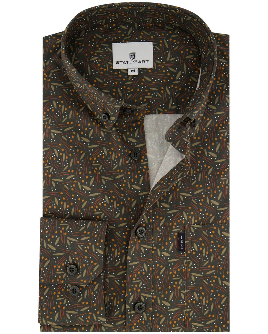 State of Art overhemd wijde fit katoen groen geprint